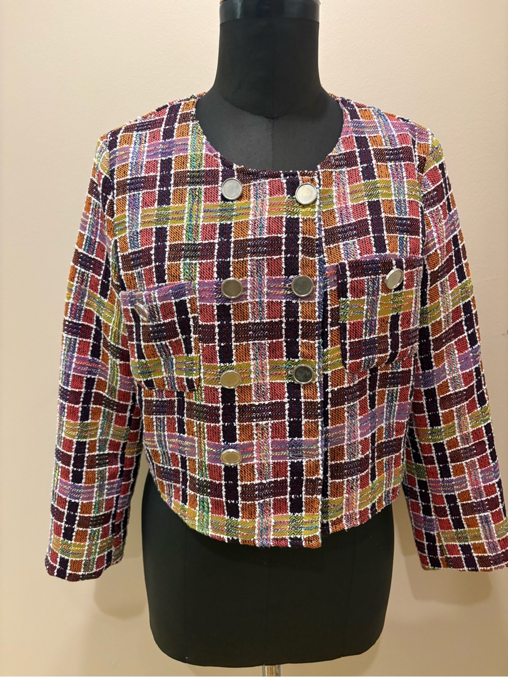 Brand new multi color tweed cropped jacket